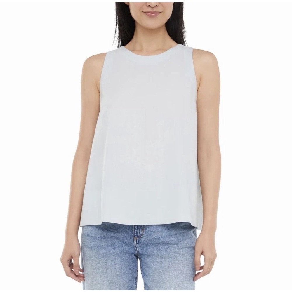 Banana Republic Womens Linen Blend Sleeveless Top S Back Keyhole Crewneck Woven